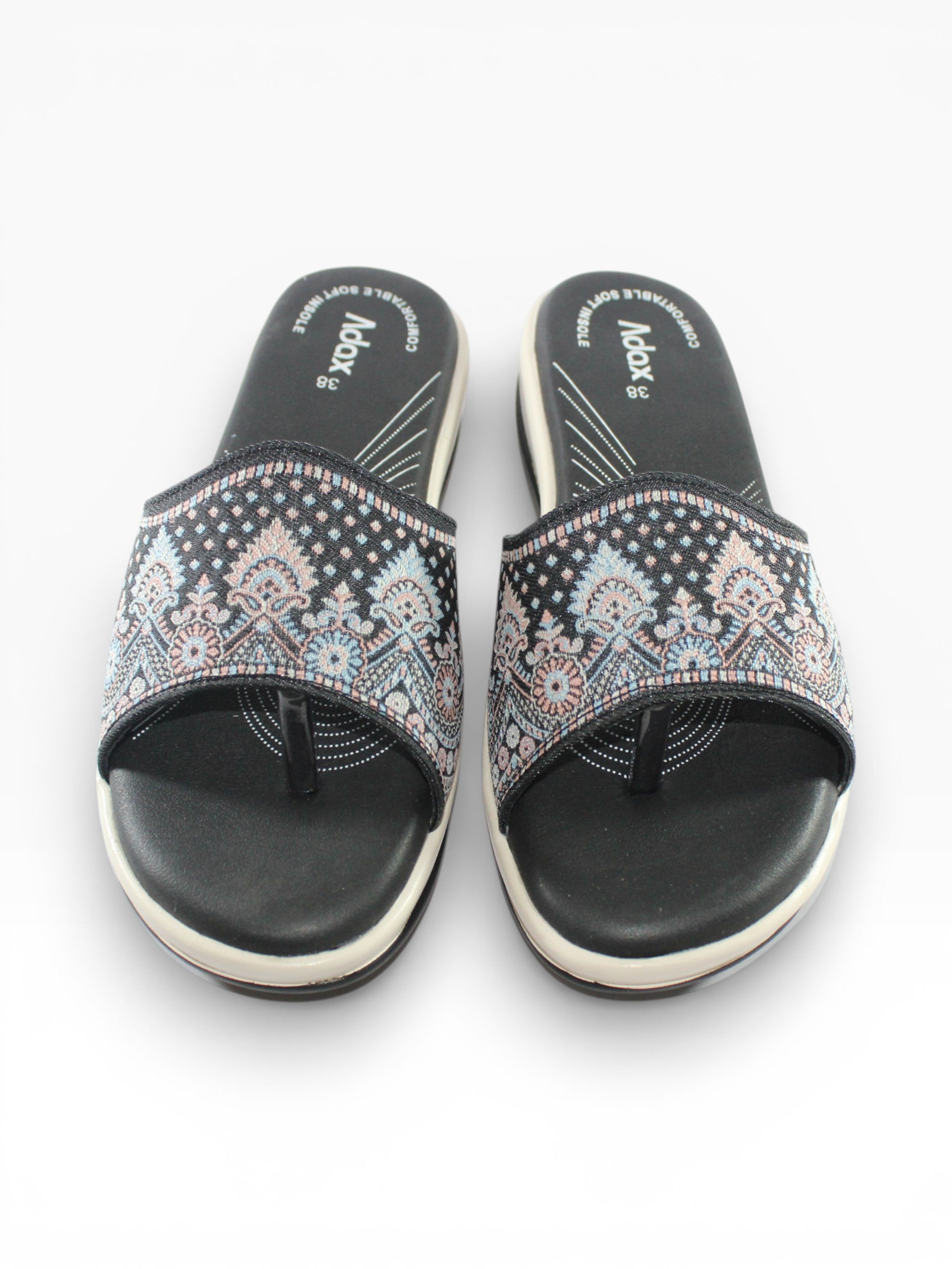 "Midnight Paisley" Fabric Slide Sandal – Black