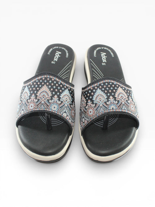 "Midnight Paisley" Fabric Slide Sandal – Black