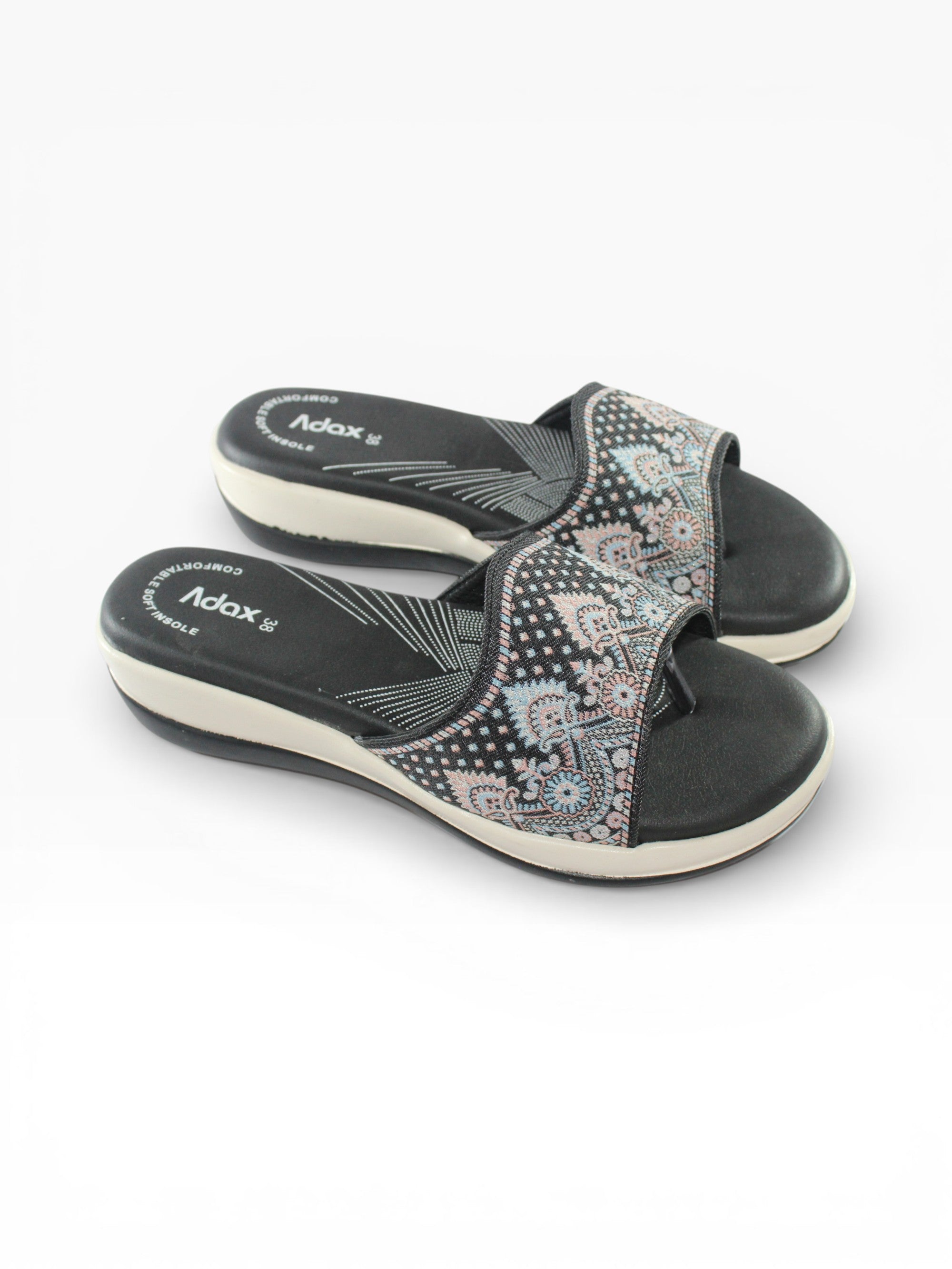 "Midnight Paisley" Fabric Slide Sandal – Black