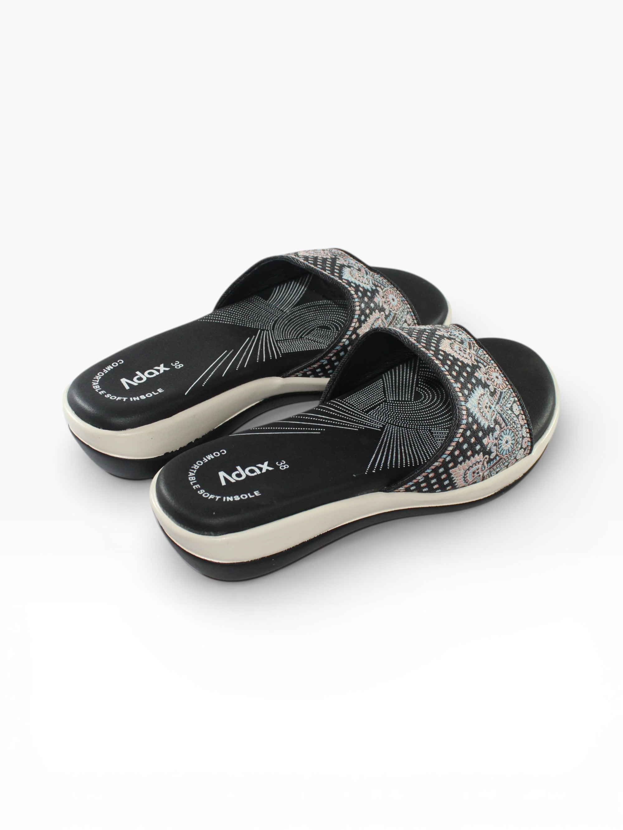 "Midnight Paisley" Fabric Slide Sandal – Black