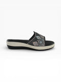 "Midnight Paisley" Fabric Slide Sandal – Black