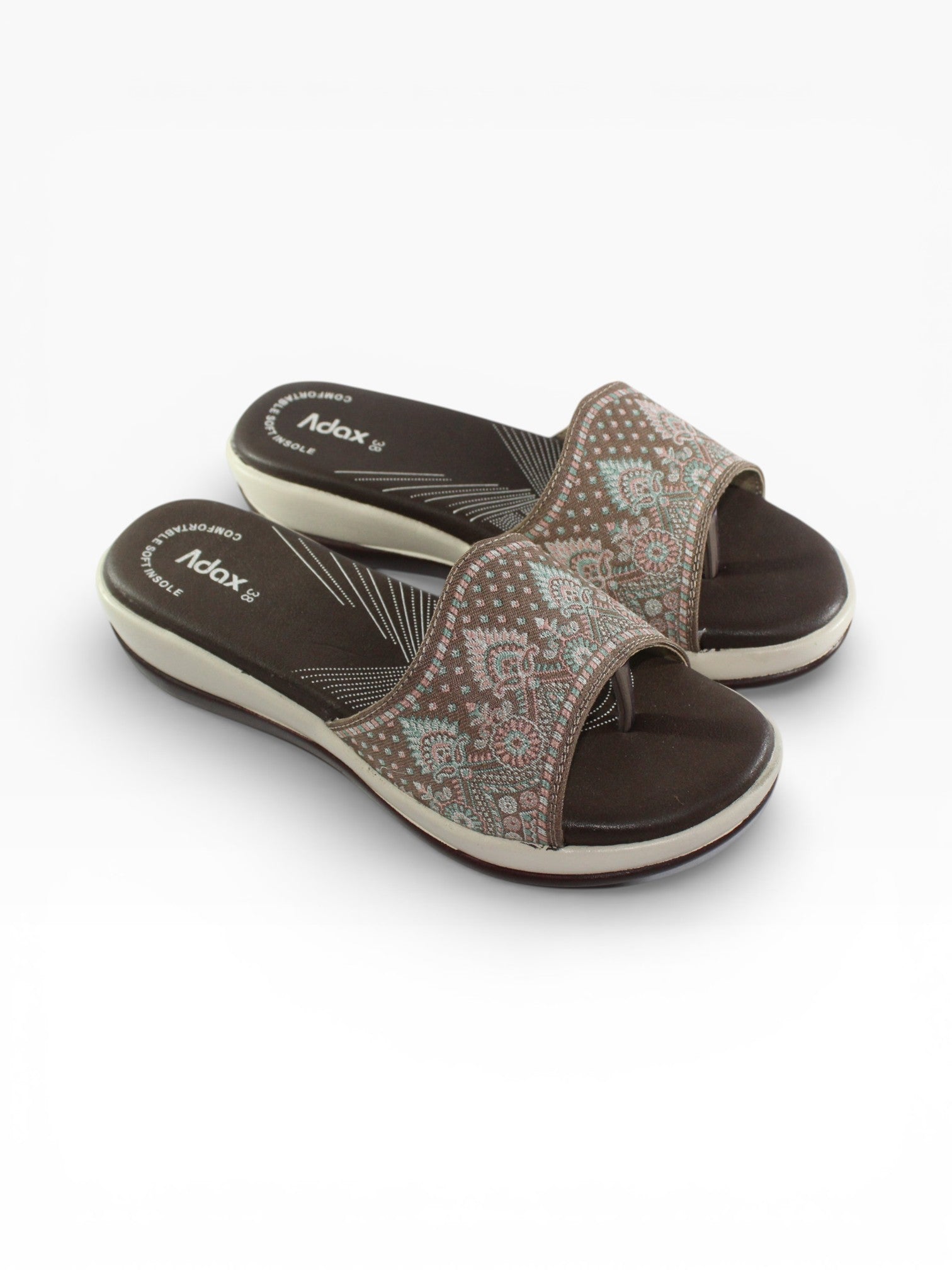 "Mocha Paisley" Fabric Slide Sandal – Coffee