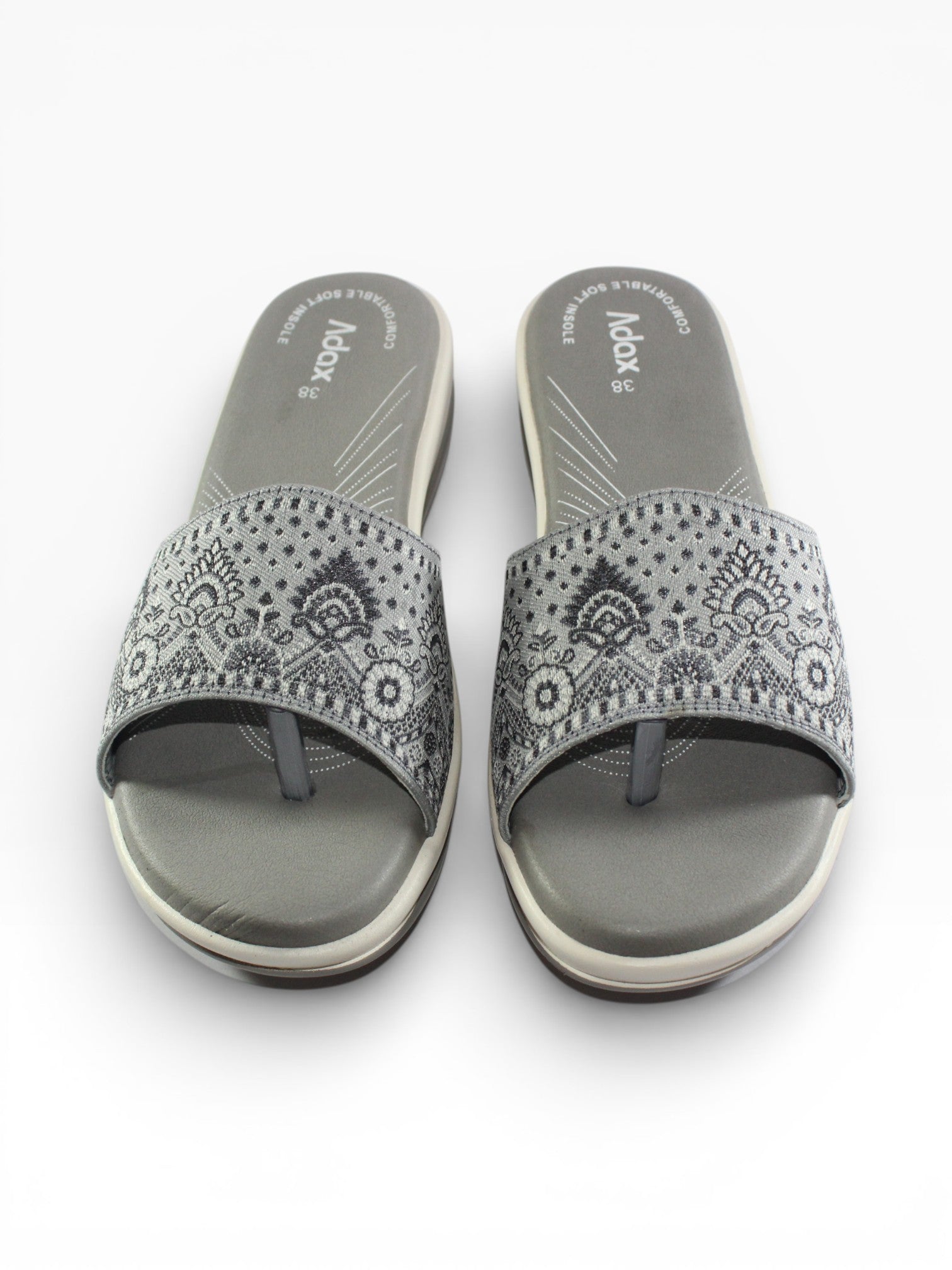 "Silver Paisley" Fabric Slide Sandal – Grey