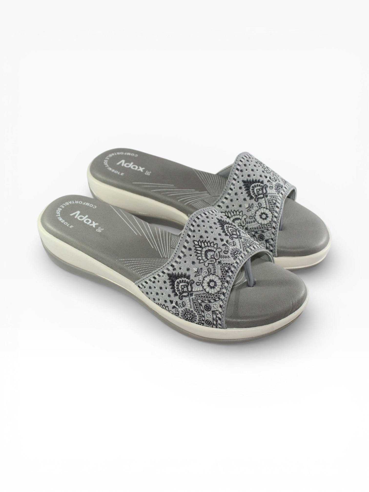 "Silver Paisley" Fabric Slide Sandal – Grey