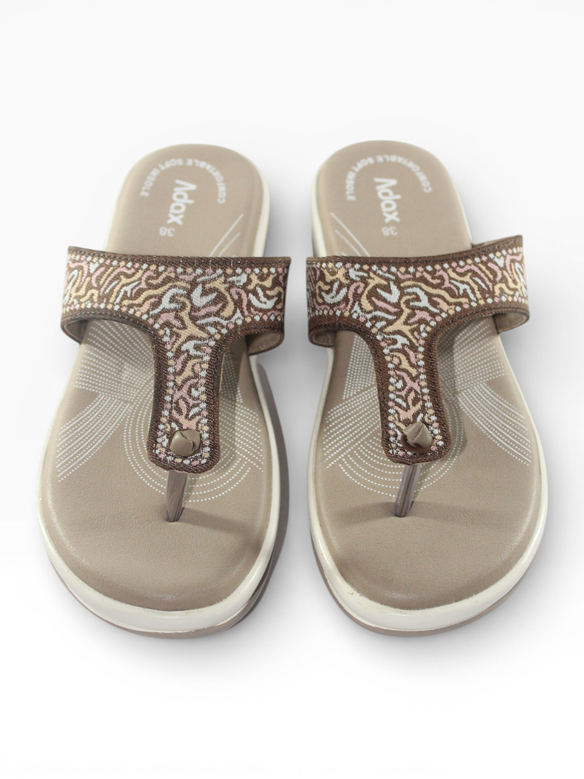 "Mosaic" Fabric T-Bar Sandal – Beige