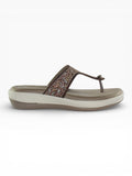 "Mosaic" Fabric T-Bar Sandal – Beige
