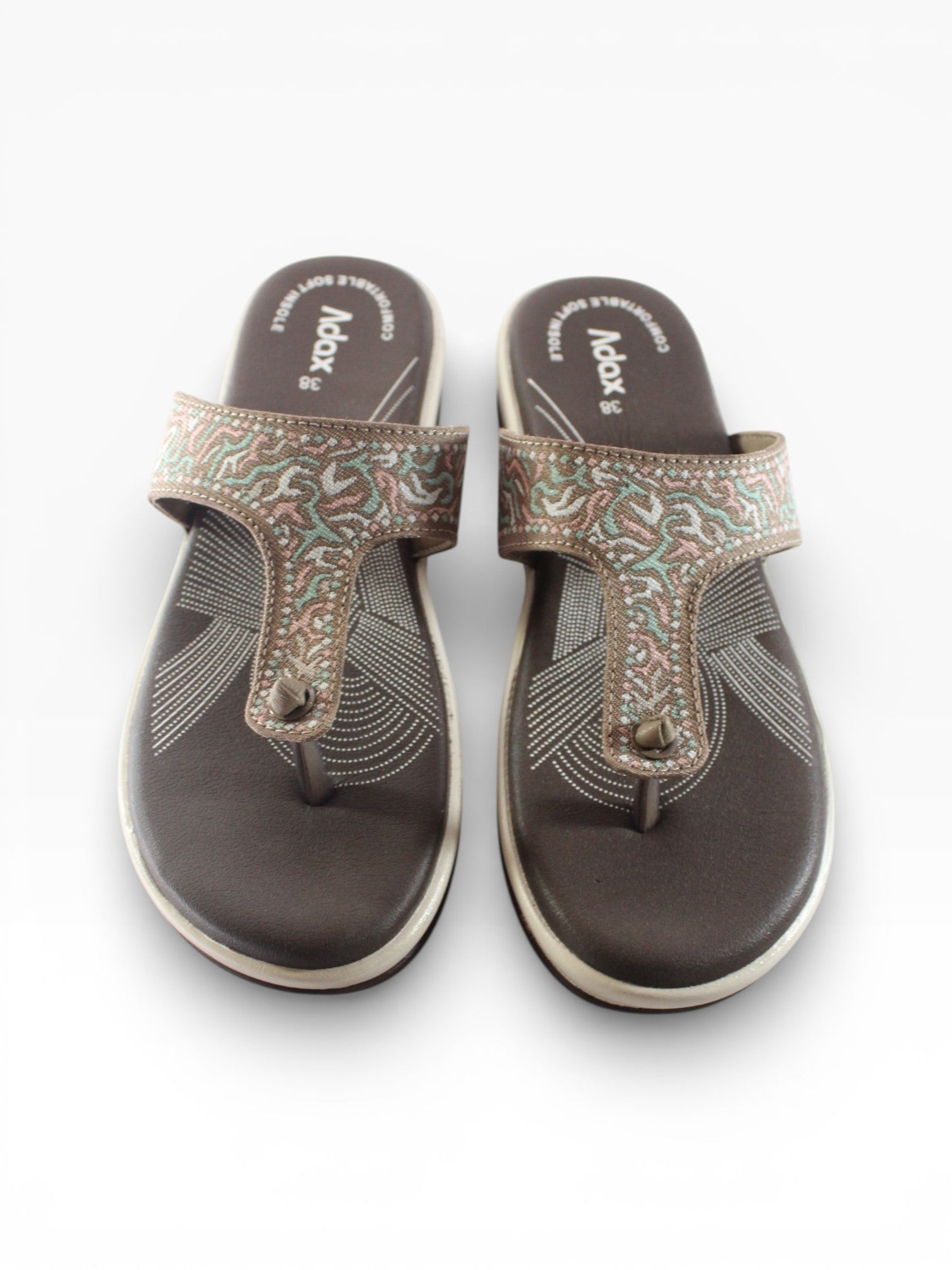 "Mocha Mosaic" Fabric T-Bar Sandal – Coffee