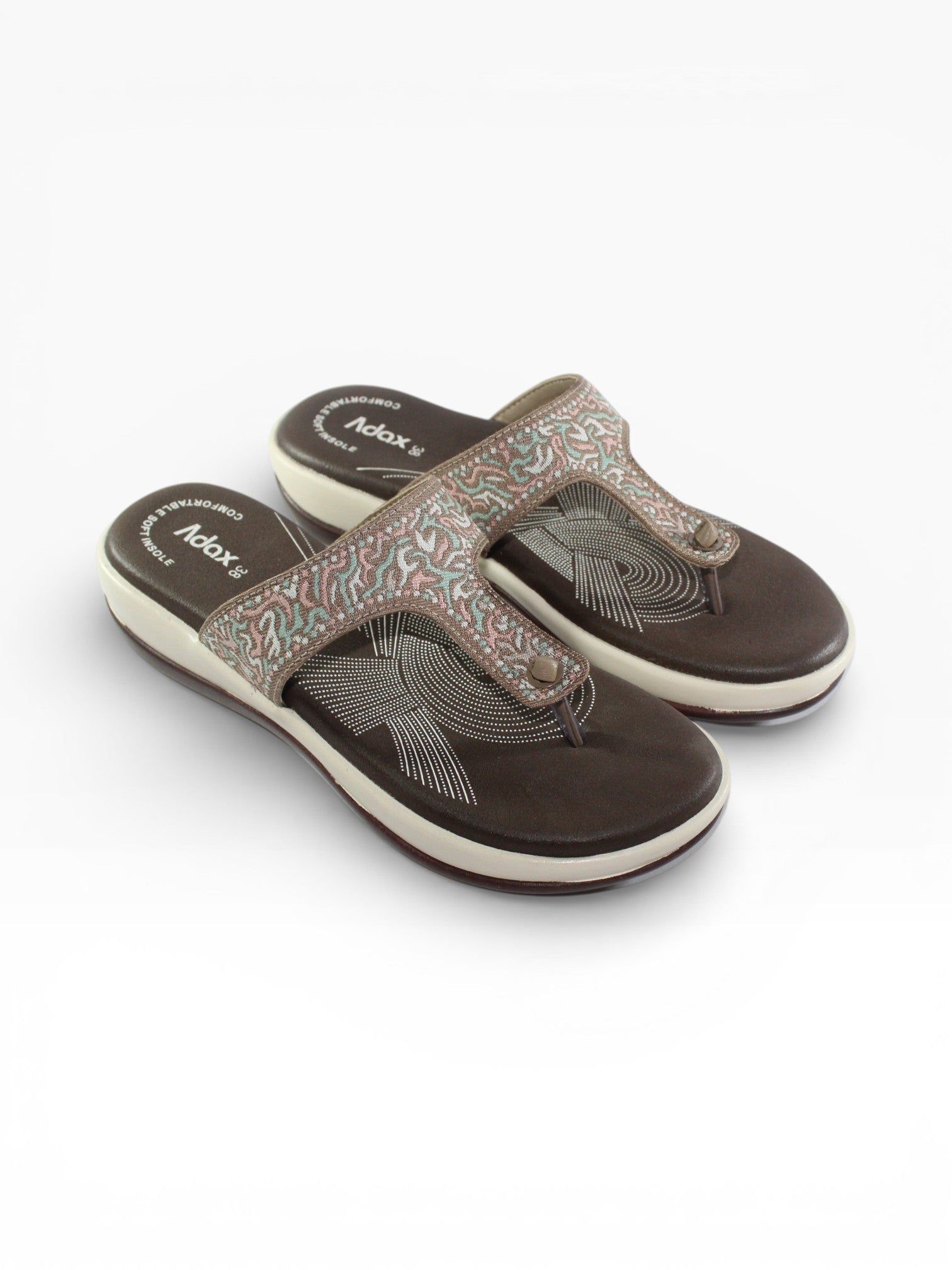 "Mocha Mosaic" Fabric T-Bar Sandal – Coffee