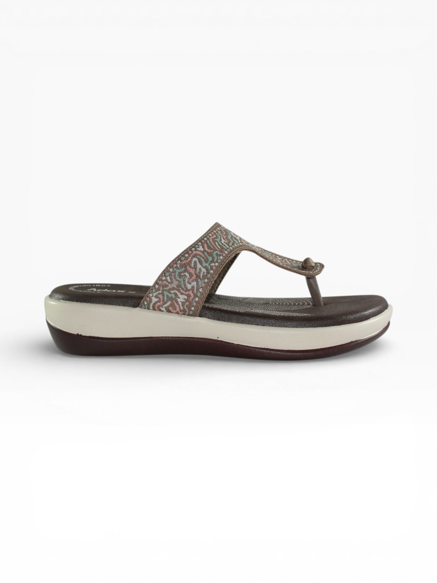 "Mocha Mosaic" Fabric T-Bar Sandal – Coffee