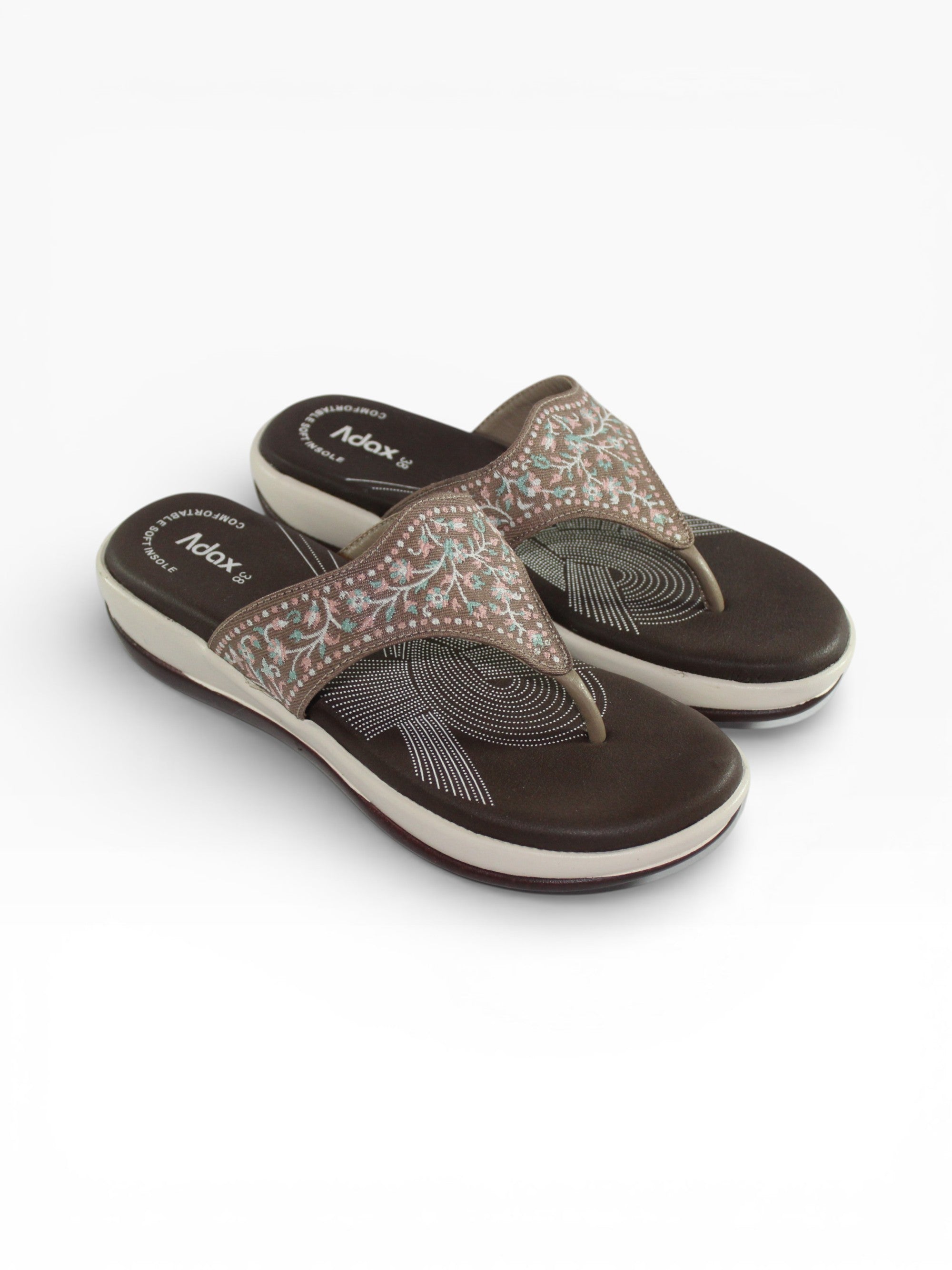 "Mocha Blossom" Fabric Toe-Post Sandal – Coffee
