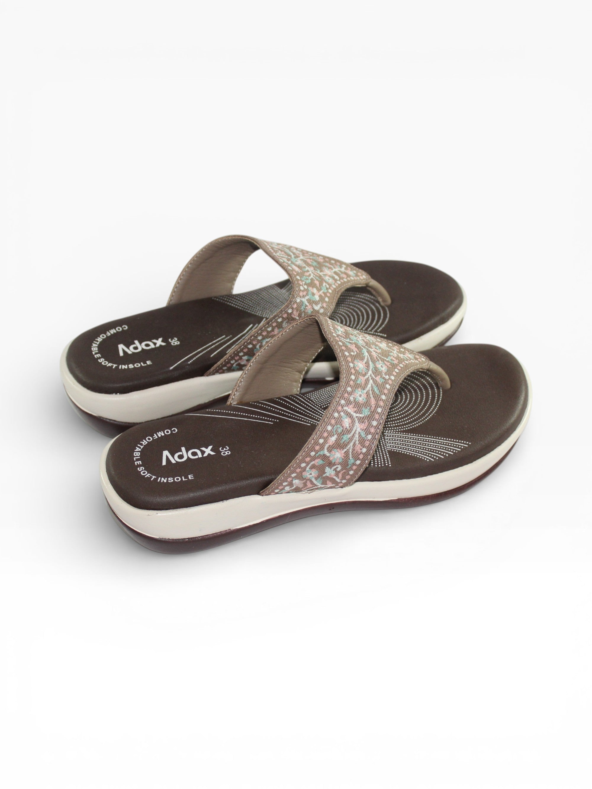 "Mocha Blossom" Fabric Toe-Post Sandal – Coffee