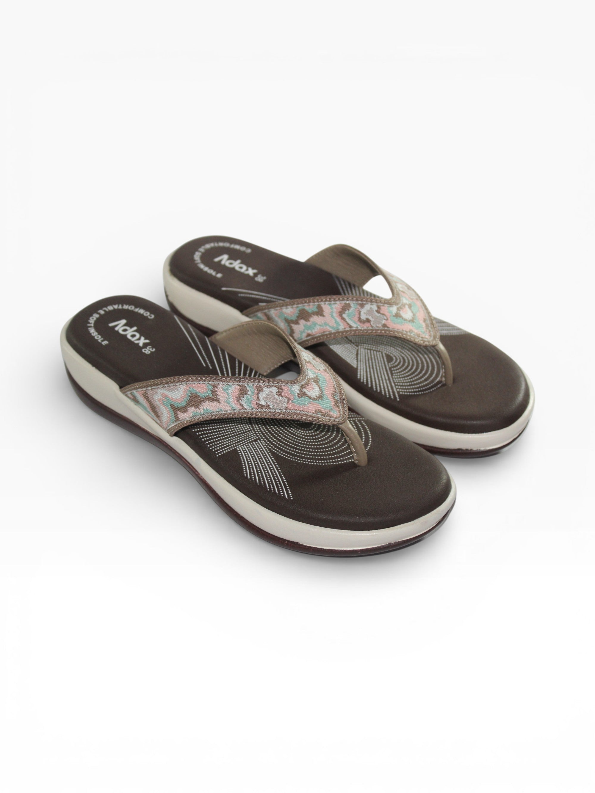 Aztec Dusk" Fabric Toe-Post Sandal – Coffee