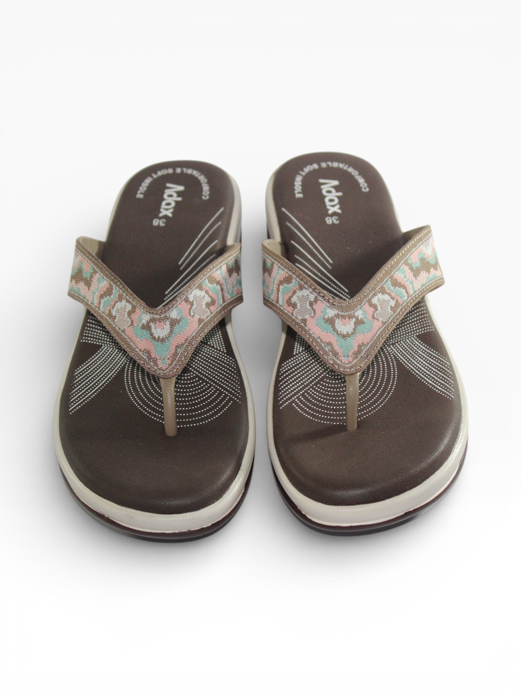 Aztec Dusk" Fabric Toe-Post Sandal – Coffee