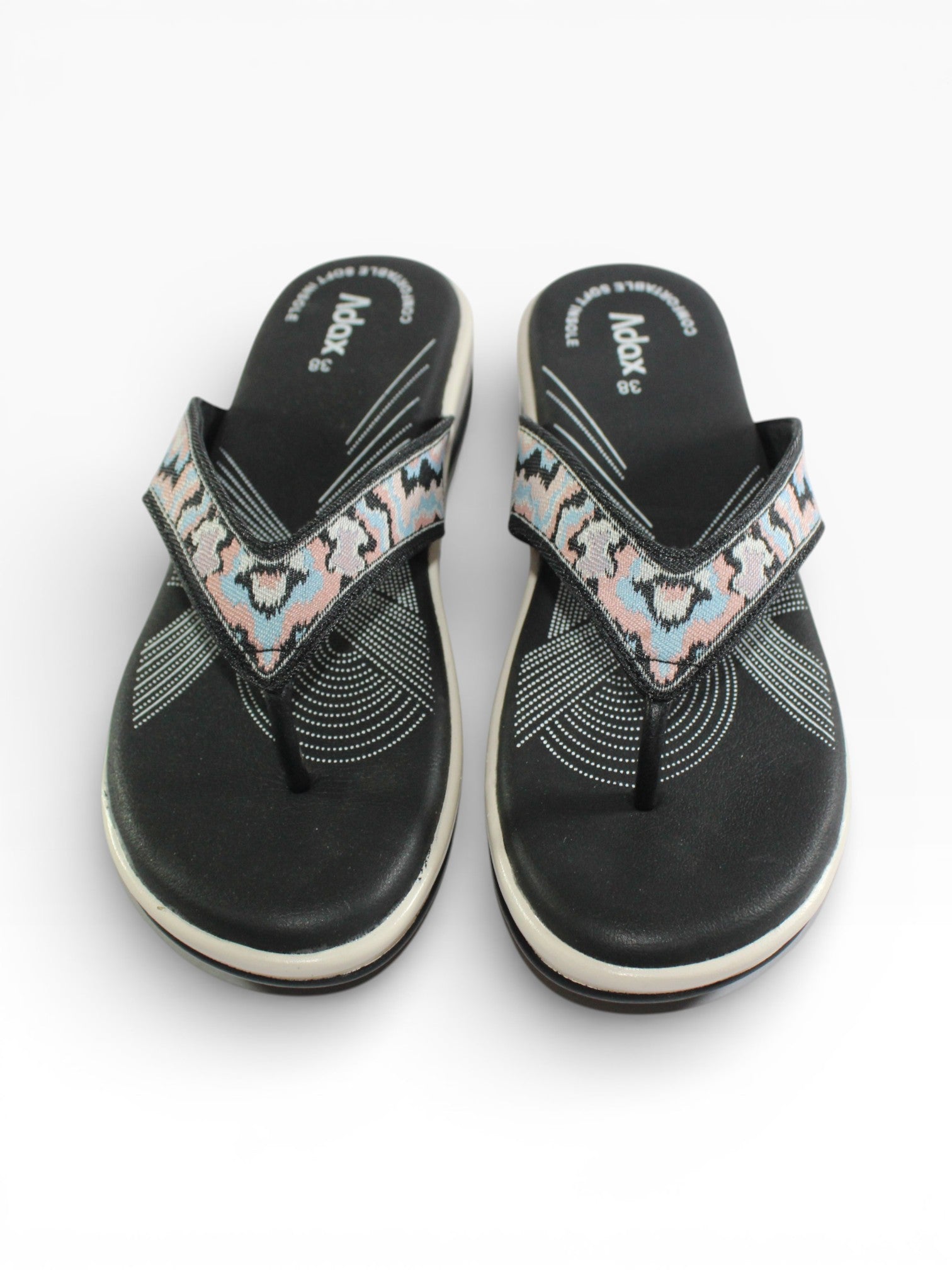"Midnight Wave" Fabric Toe-Post Sandal – Black