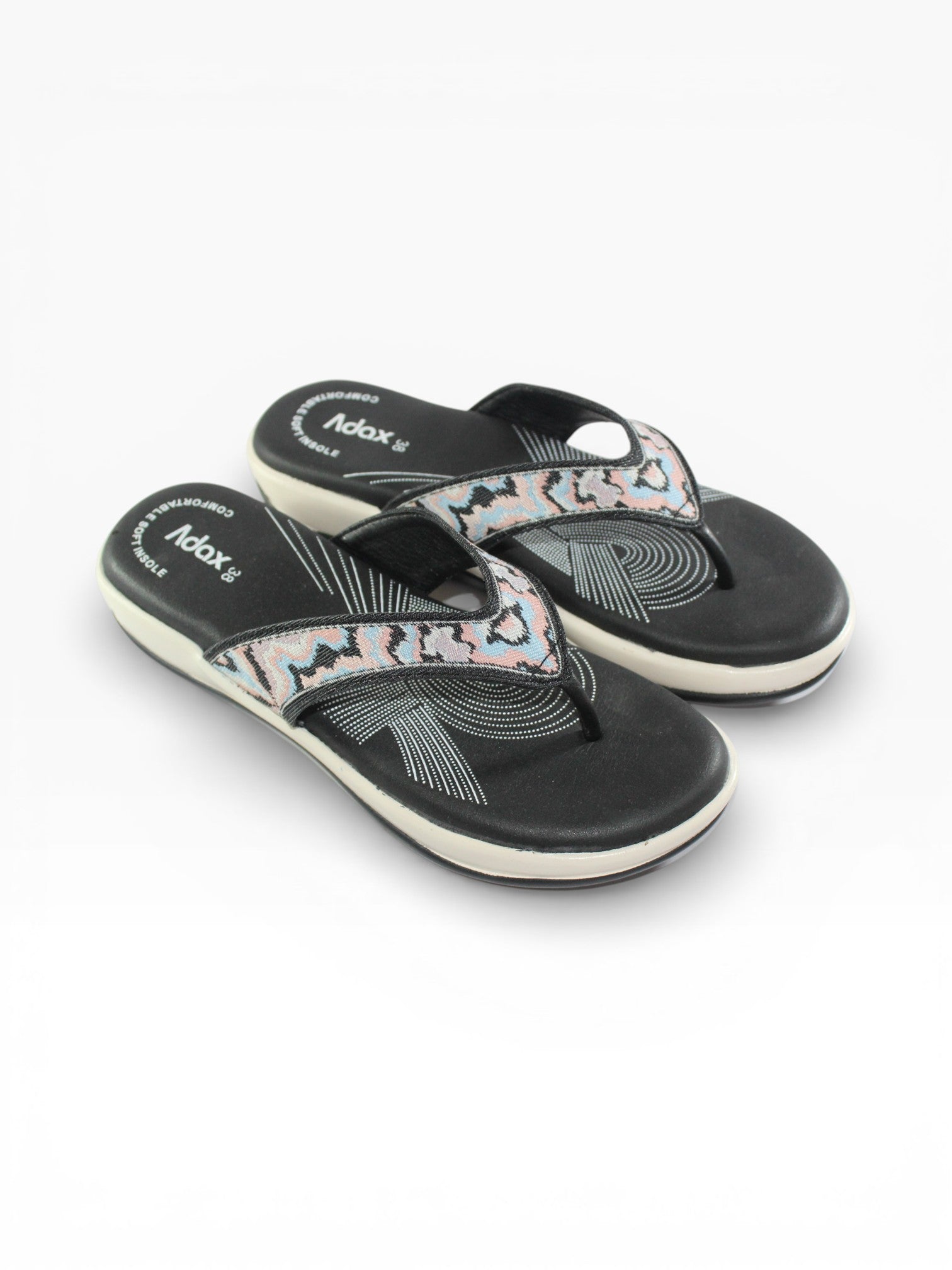 "Midnight Wave" Fabric Toe-Post Sandal – Black