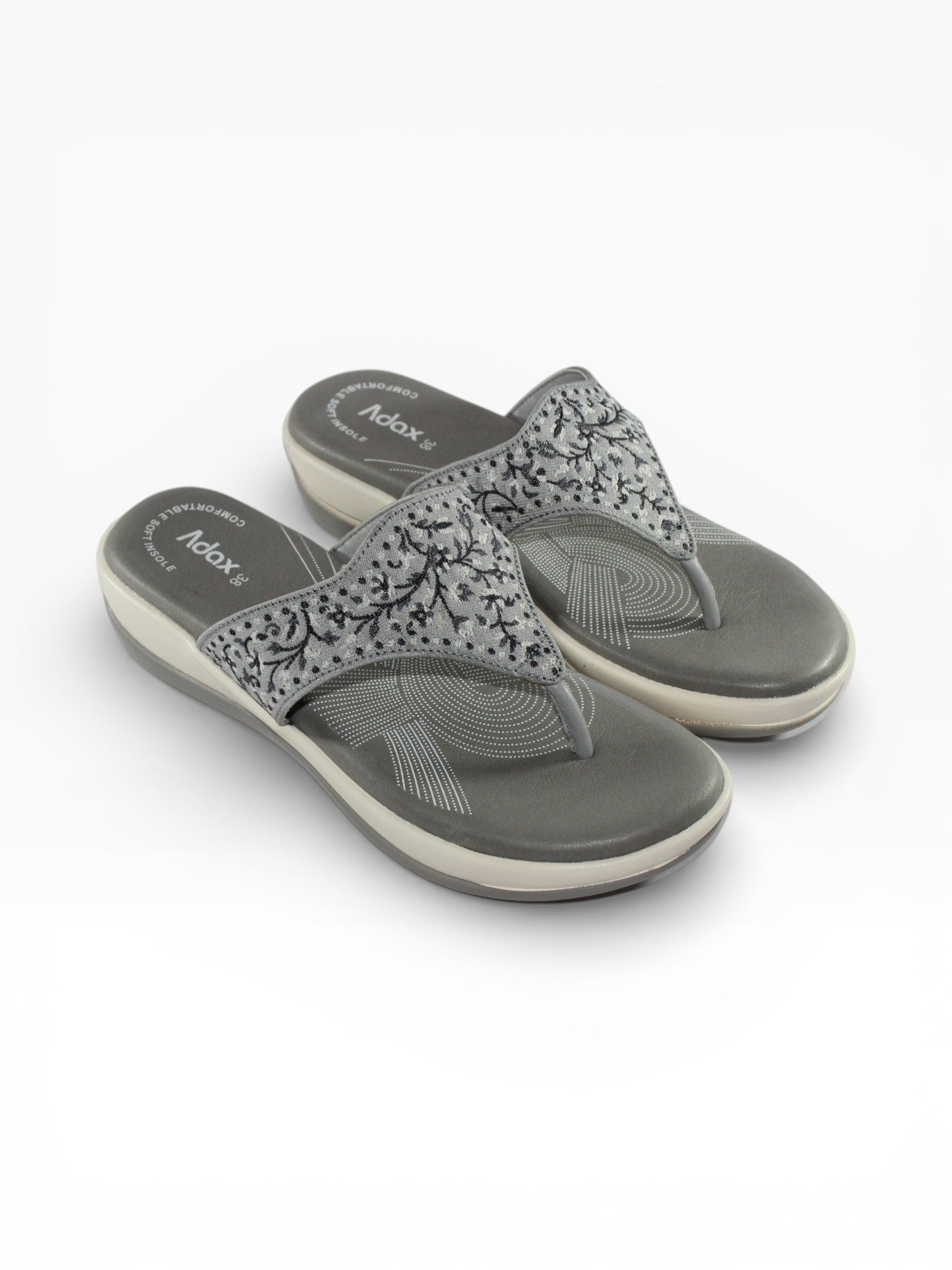 "Ash Lace" Fabric Toe-Post Sandal – Grey
