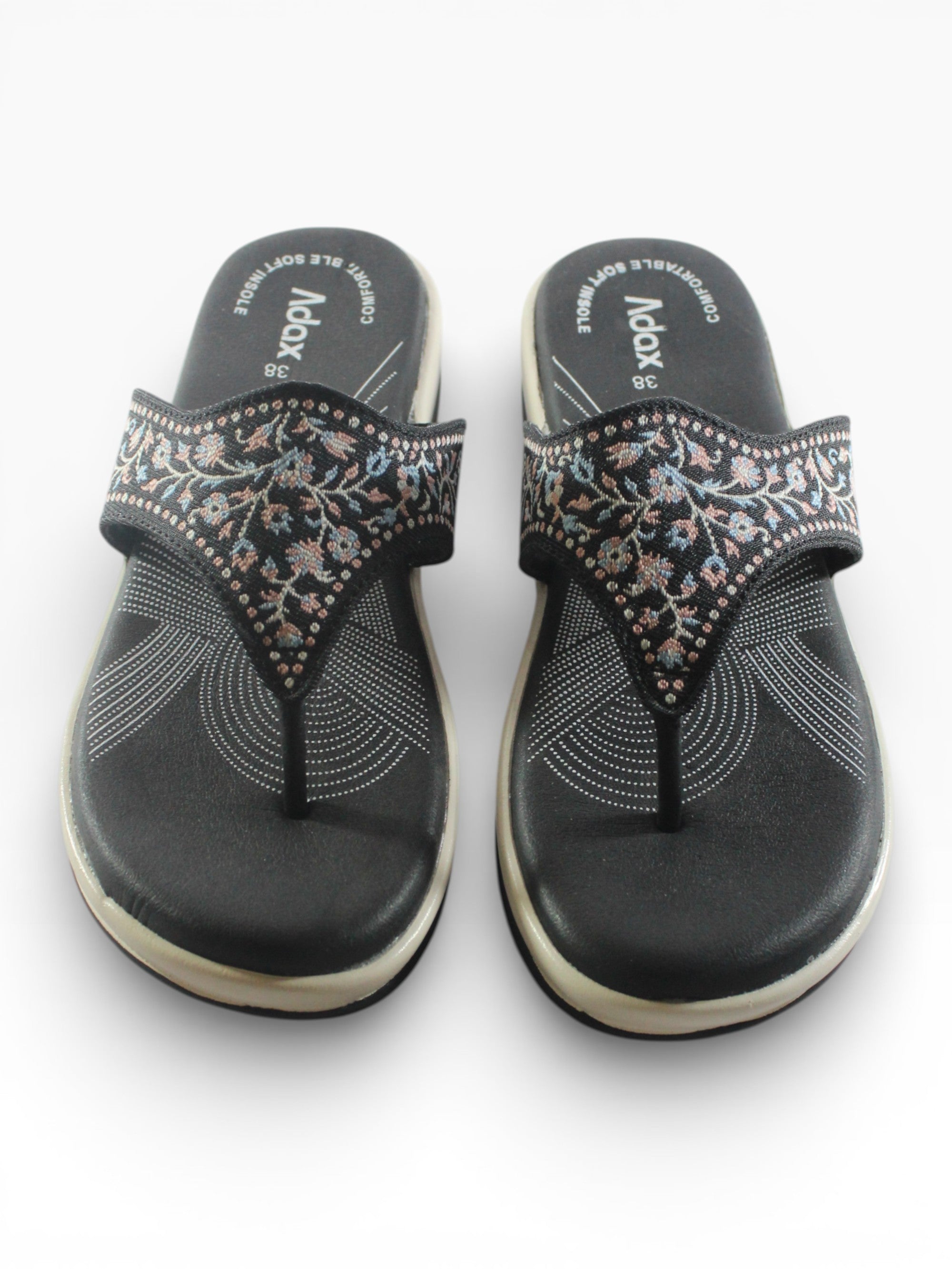 "Botanica" Embroidered Comfort Thong Sandal – Black