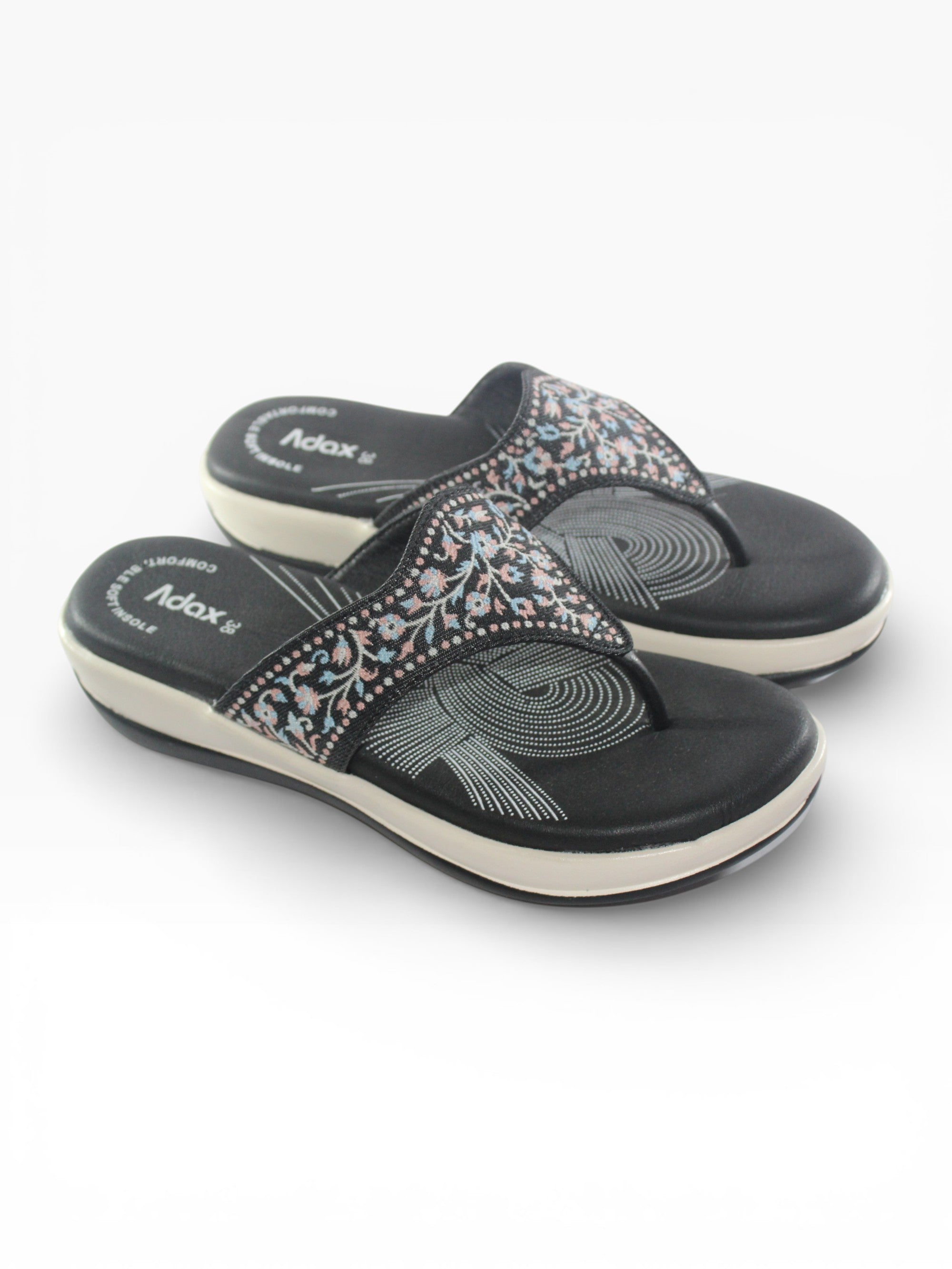 "Botanica" Embroidered Comfort Thong Sandal – Black