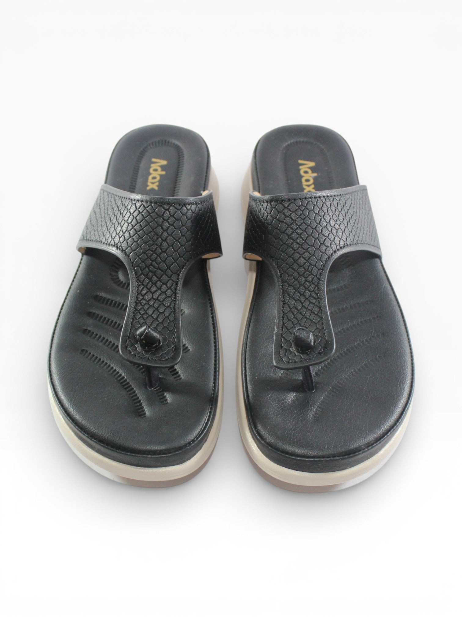 "Midnight Scale" Toe-Post Platform Sandal – Black