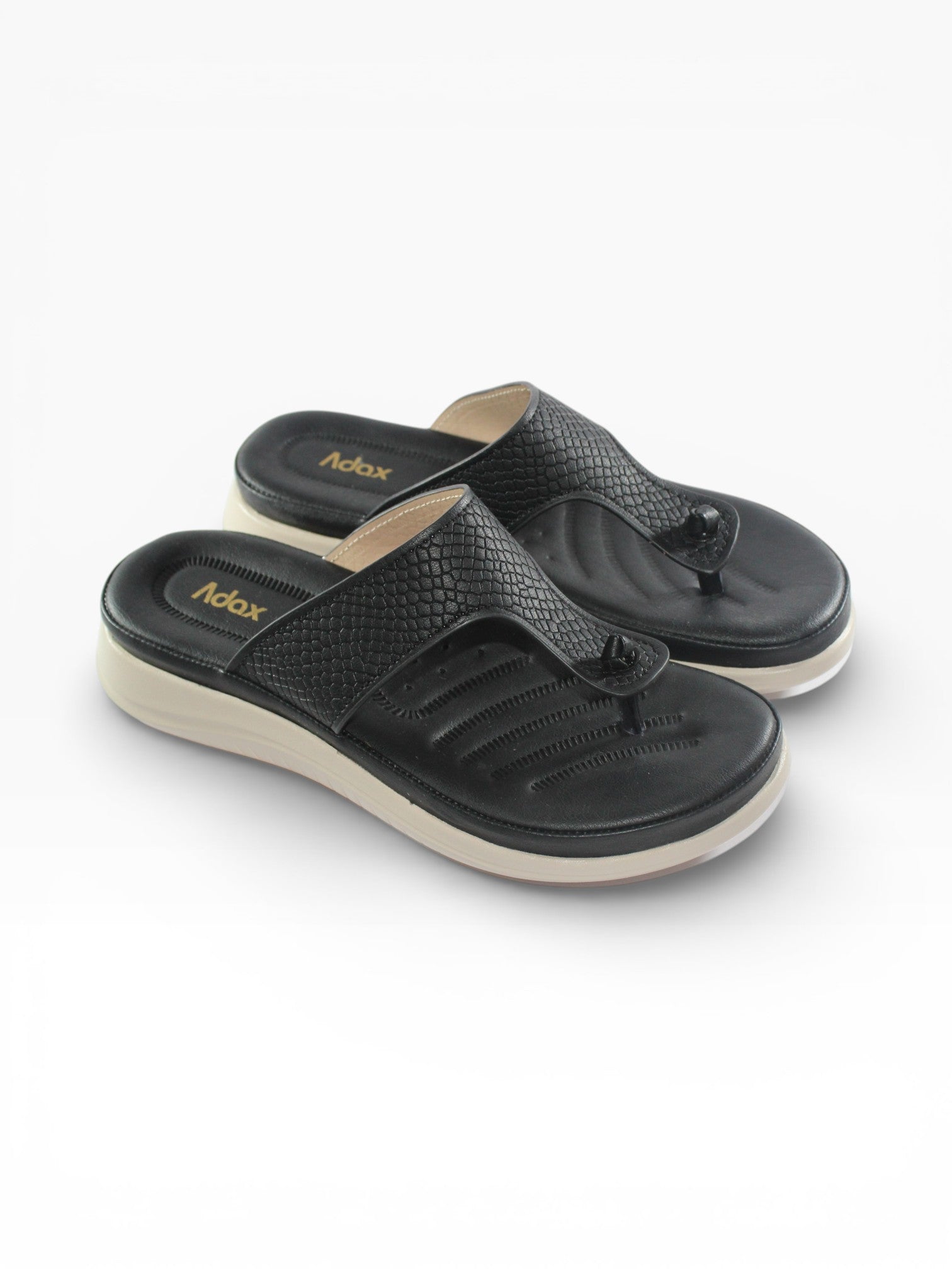 "Midnight Scale" Toe-Post Platform Sandal – Black